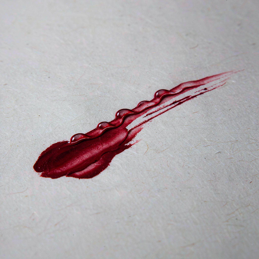 Close-up of cinnabar red seal stamped on aged rice paper